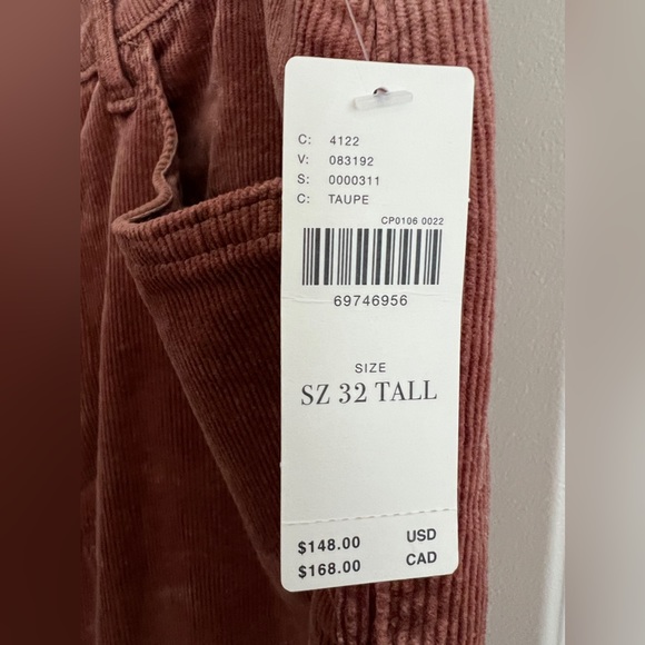Anthropologie Pilcro Corduroy Pants Size 32T Taupe Dusty Rose NWT - Picture 2 of 6